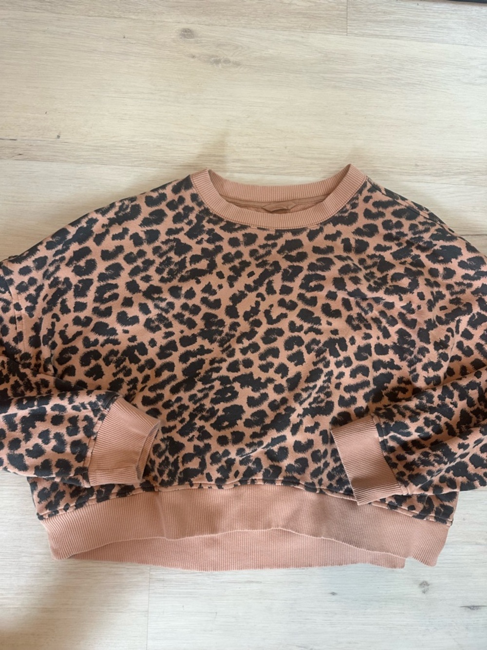 aerie Leopard Print Crewneck Sweater in Tan and Black